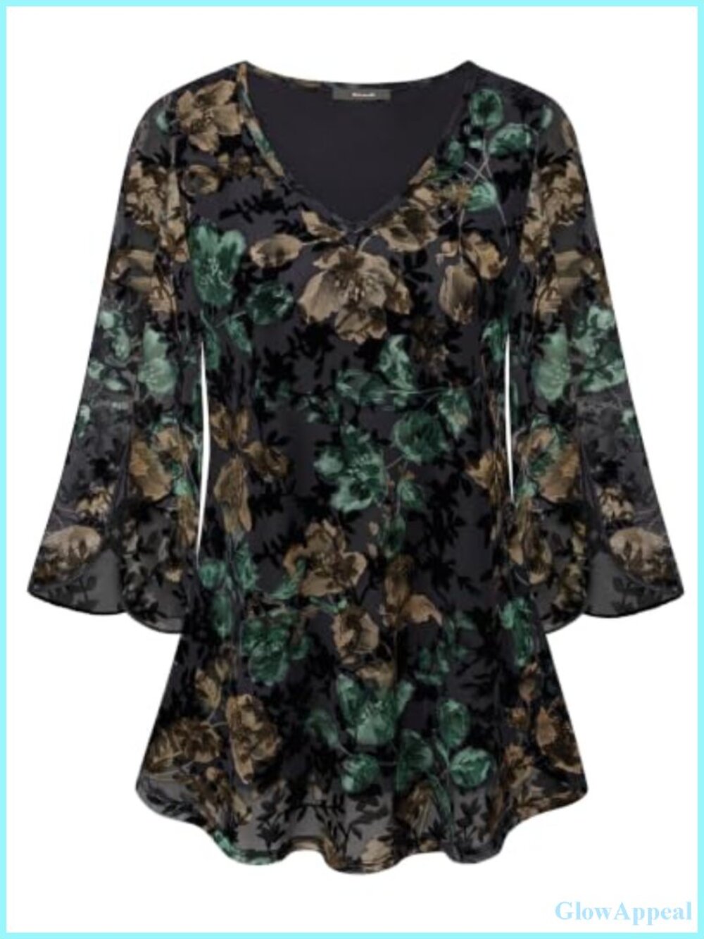 Womens Ruffle 3/4 Sleeve V Neck Mesh Flowy Tunic Blouse